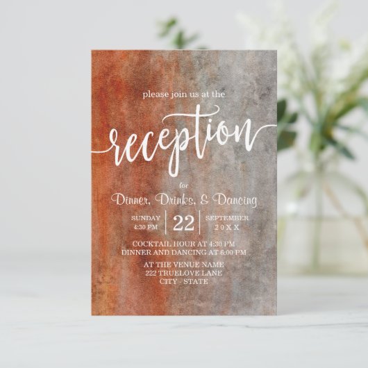 オレンジ色の秋のグレーの水彩画 ウェディングパーティーレセプション 招待状 (スタンド正面)