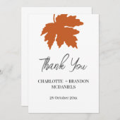 オレンジ色の秋のマップルの葉のウェディング感謝祭 サンキューカード (正面/裏面)