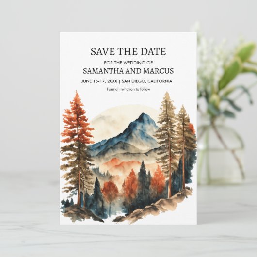 オレンジ色の秋の山のウェディングフォト Save the Date セーブザデート (スタンド正面)