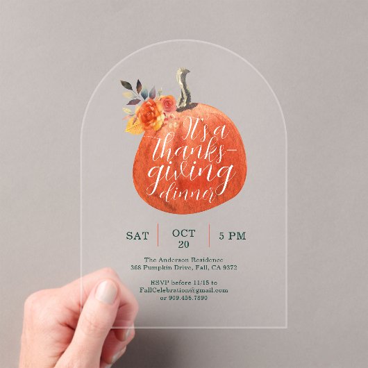 オレンジ色の秋の感謝祭の水彩画かぼちゃ アクリル招待状 (インサイチュ (ポータブル))