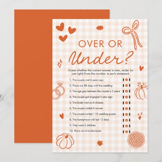 オレンジ色の秋の手描きブライダルシャワーオーバーオアンダー 招待状 (正面/裏面)