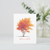 オレンジ色の秋の木モダンの水色 シーズンポストカード (スタンド正面)
