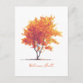 オレンジ色の秋の木モダンの水色 シーズンポストカード (正面)