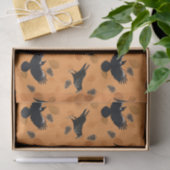 オレンジ色の秋の木版木の葉とカラスの鳥柄 薄葉紙 (ギフト)