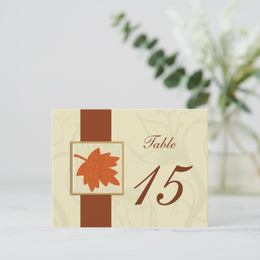 オレンジ色の秋の結婚式テーブル番号はがき ポストカード (スタンド正面)