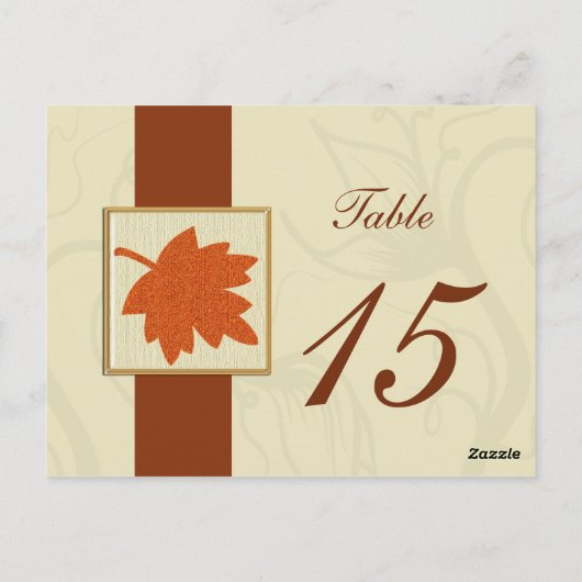 オレンジ色の秋の結婚式テーブル番号はがき ポストカード (裏面)