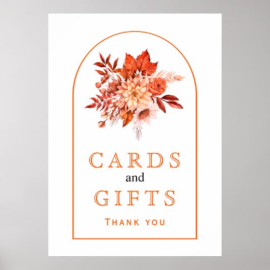 オレンジ色の秋の花と葉の秋の結婚式 ポスター (正面)