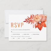 オレンジ色の秋の花フローラ秋の結婚式 出欠カード (正面)