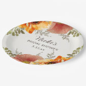 オレンジ色の秋の花嫁シャワー名前 ペーパープレート (アングル)