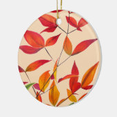 オレンジ色の秋の落ち葉 オリジナル水彩画アート セラミックオーナメント (左)