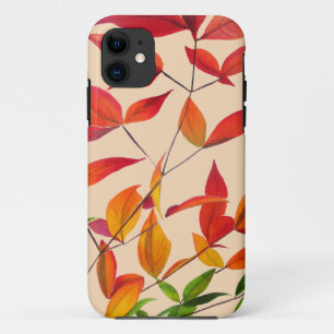 オレンジ色の秋の葉のオリジナル水彩画 iPhone 11 ケース