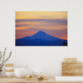 オレンジ色の空の雪のキャップ青い山 ポスター (キッチン)