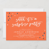 オレンジ色の紙ふぶき サプライズパーティー お誕生日 招待状 (正面)