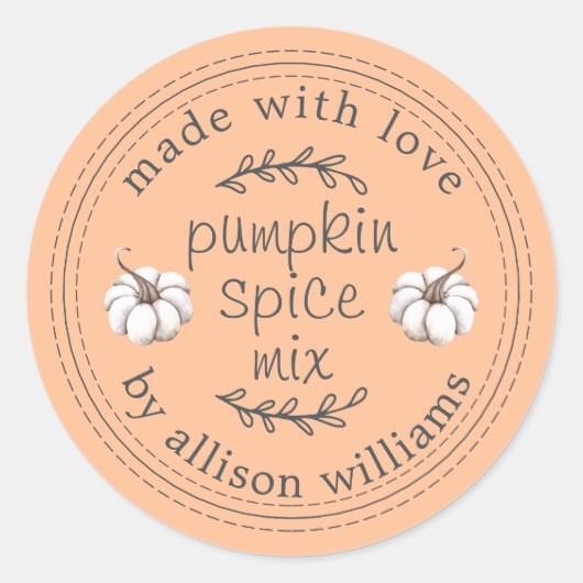 オレンジ色の素朴な手作りパンプキンスパイスミックスラベル ラウンドシール (正面)