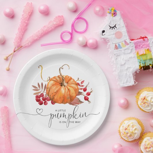 オレンジ色の素朴な秋カボチャの赤ちゃんシャワー ペーパープレート (パーティー)