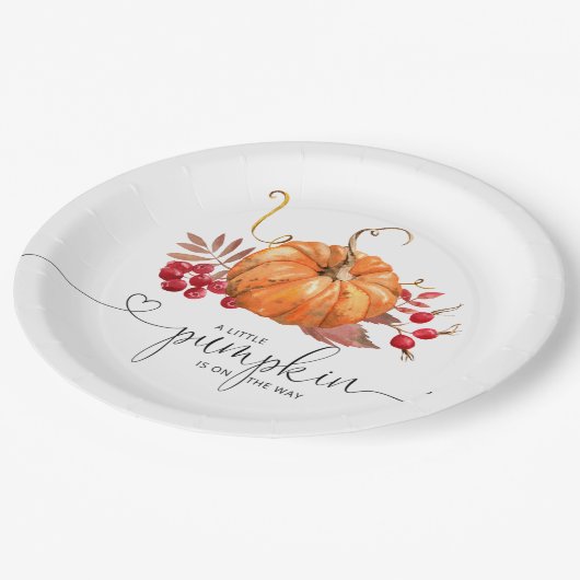 オレンジ色の素朴な秋カボチャの赤ちゃんシャワー ペーパープレート (アングル)