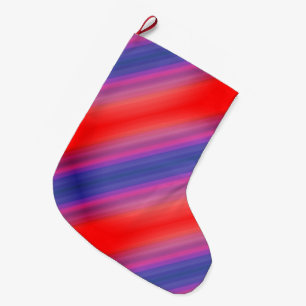 オレンジ色の紫と青の対角線のストライプデザイン ラージクリスマスストッキング