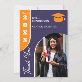 オレンジ色の紫モダンの卒業写真 サンキューカード