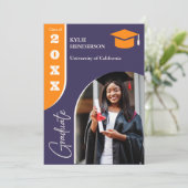 オレンジ色の紫モダンの卒業写真 招待状 (スタンド正面)