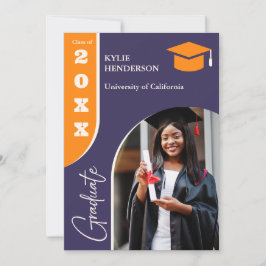 オレンジ色の紫モダンの卒業写真 案内状