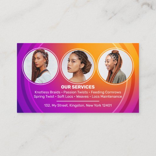オレンジ色の紫色のアフリカ髪の編みサロン写真 名刺 (裏面)