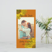 オレンジ色の結婚式の黄色のひまわり日付保存 セーブザデート (スタンド正面)