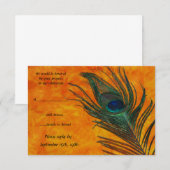 オレンジ色の結婚式出席カード　ピーコックの羽根 出欠カード (正面/裏面)