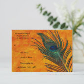 オレンジ色の結婚式出席カード - 孔雀の羽根 出欠カード (スタンド正面)