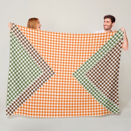 オレンジ色の緑と茶色の格子模様 フリースブランケット (インサイチュ)