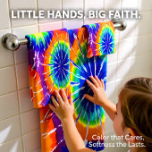 オレンジ色の緑と黄色の絞り染め バスタオルセット