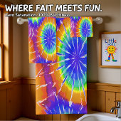 オレンジ色の緑と黄色の絞り染め バスタオルセット