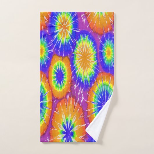 オレンジ色の緑と黄色の絞り染め バスタオルセット (ハンドタオル)