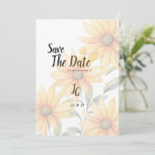 オレンジ色の緑のひまわり夏のフローラ保存日付 招待状 (スタンド正面)