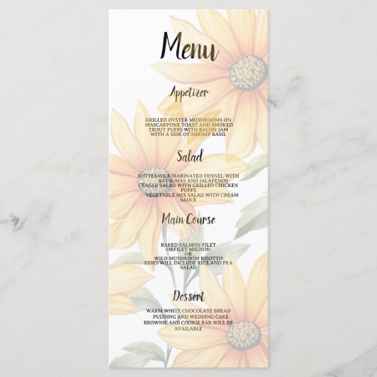 オレンジ色の緑のひまわり夏のフローラ結婚のメニュー プログラム (正面)