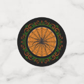 オレンジ色の緑のスパイダーウェブと黒のスパイダーハロウィン コンフェッティ (スモール正面)