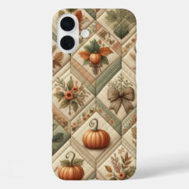 オレンジ色の緑のタンパッチワークの外観秋パターン iPhone 16 PLUSケース