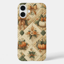 オレンジ色の緑のタンパッチワークの外観秋パターン iPhone 16 PLUSケース