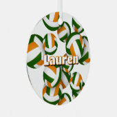 オレンジ色の緑のバレーボールとアスリート名記念 メタルオーナメント (正面右)