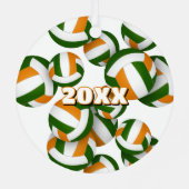 オレンジ色の緑のバレーボールとアスリート名記念 メタルオーナメント (裏面)