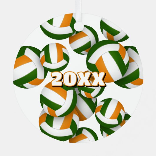 オレンジ色の緑のバレーボールとアスリート名記念 メタルオーナメント (裏面)