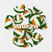 オレンジ色の緑のバレーボールとアスリート名記念 メタルオーナメント (正面)