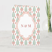 オレンジ色の緑のパターン結婚すべて 招待状 (裏面)