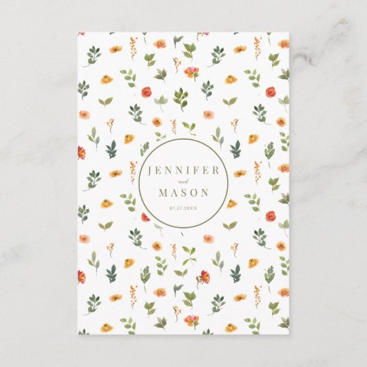オレンジ色の緑のフローラの結婚素朴な詳細カード エンクロージャーカード (裏面)