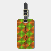 オレンジ色の緑のメタリック調の正方形 ラゲッジタグ (正面縦)