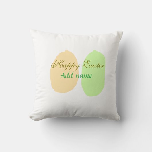 オレンジ色の緑の卵ハッピーイースター名前メッセージsimを追加 クッション (正面)