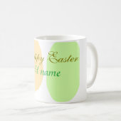 オレンジ色の緑の卵ハッピーイースター名前メッセージsimを追加 コーヒーマグカップ (正面右)