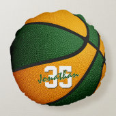 オレンジ色の緑の学校の色の男の子バスケットボール ラウンドクッション (裏面)