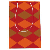 オレンジ色の緑の市松模様にダイヤモンド ミディアムペーパーバッグ (正面)