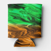オレンジ色の緑の抽象芸術のぼやけた斑模様 缶クーラー (正面)