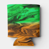 オレンジ色の緑の抽象芸術のぼやけた斑模様 缶クーラー (裏面)